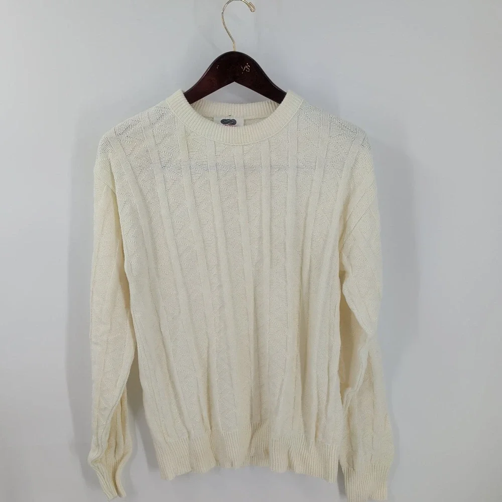 Le‎ Mans Long Sleeve Winter Outdoor Crewneck Cable Knit Pullover Sweater Ivory